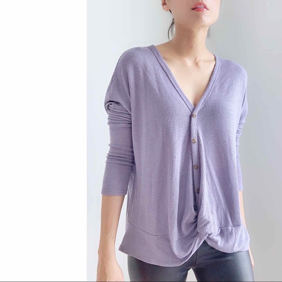 LOUNGEWEAR Waffle Knit Top - LAVENDER - Picture 5 of 6